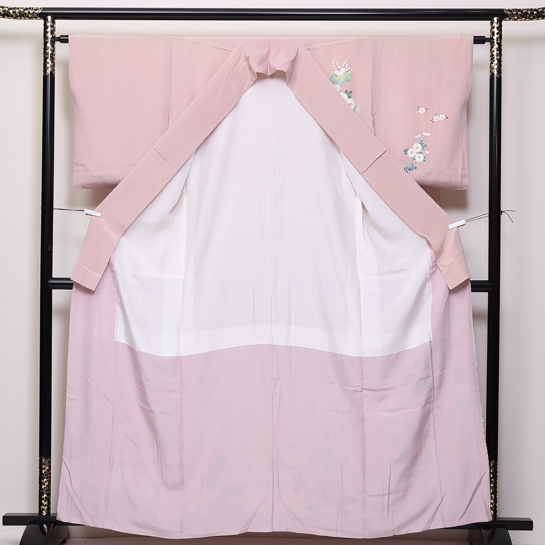 訪問着 袷 身丈162cm 裄63cm 正絹 一つ紋 平安絵巻 松 梅 右二つ巴 Bランク 1212-00694