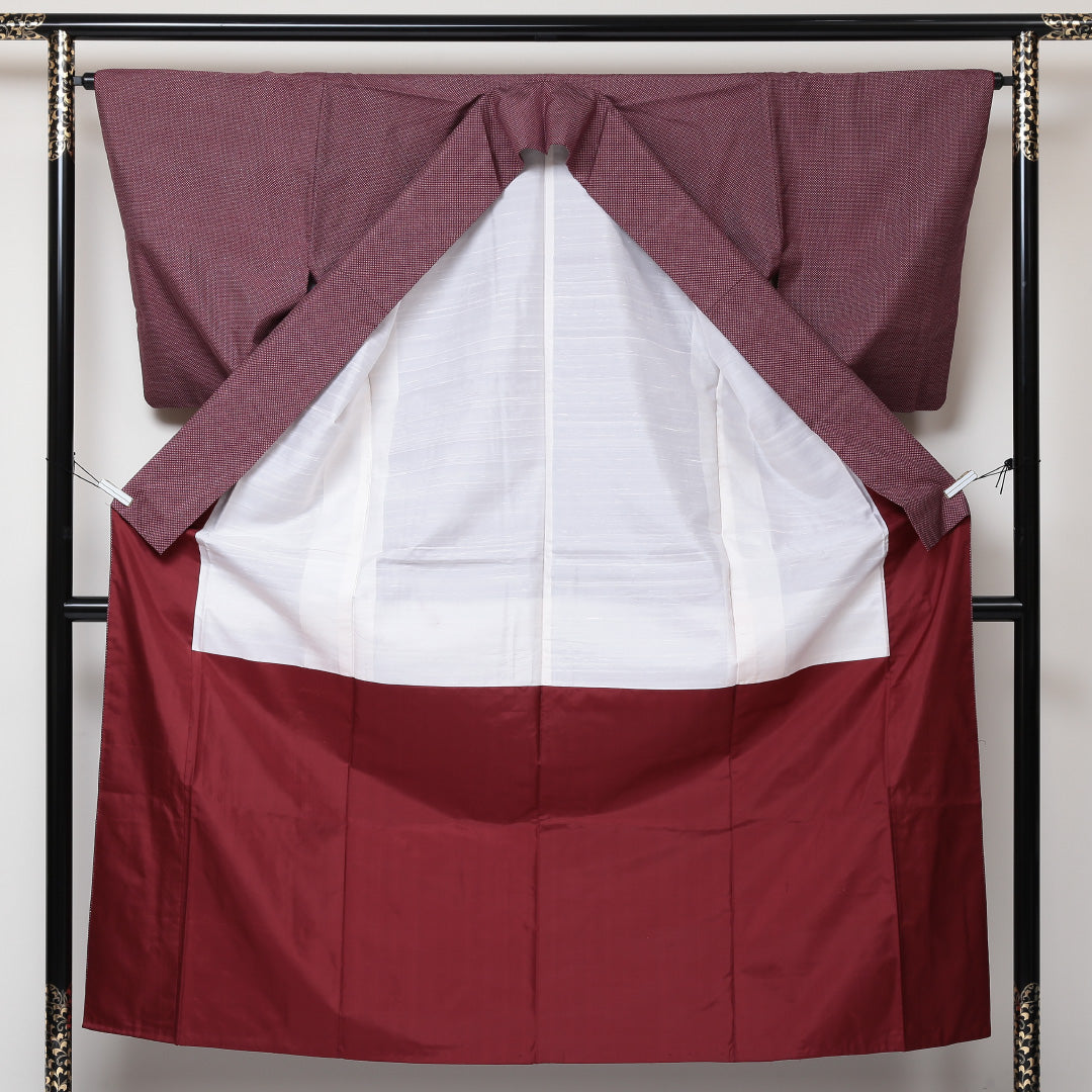 紬 袷 身丈153cm 裄丈64cm 正絹 Aランク カジュアル 広衿 Sサイズ 蚊絣 赤系 RP 1223-03082