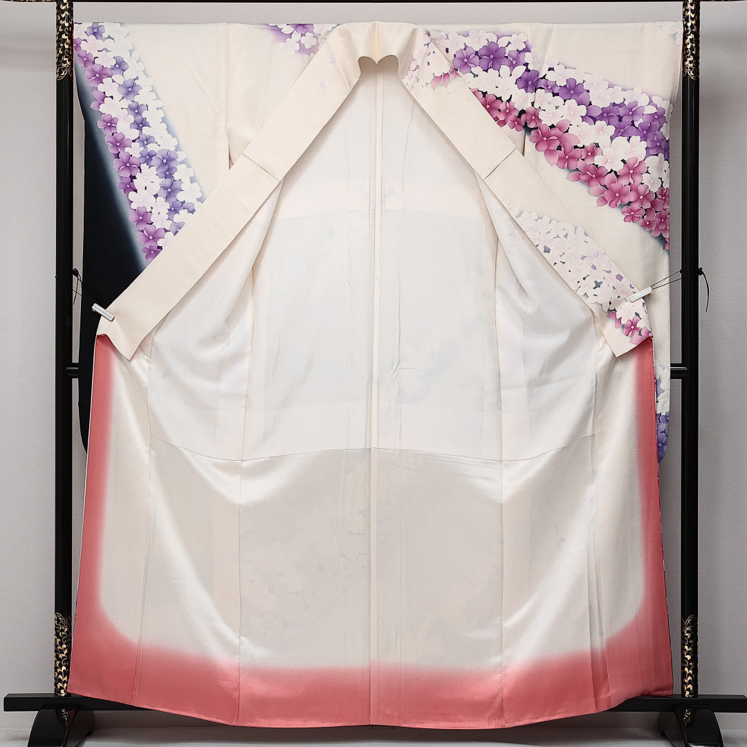 振袖 身丈162cm 裄丈67.5cm Aランク 正絹 袷 広衿 L 花柄 フォーマル 華やか ボタニカル 白系 1213-F0607