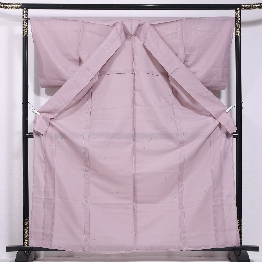 小紋 夏着物 身丈163cm 裄丈66cm L 正絹 Bランク 絽 広衿 草花 夏物 1215-11749
