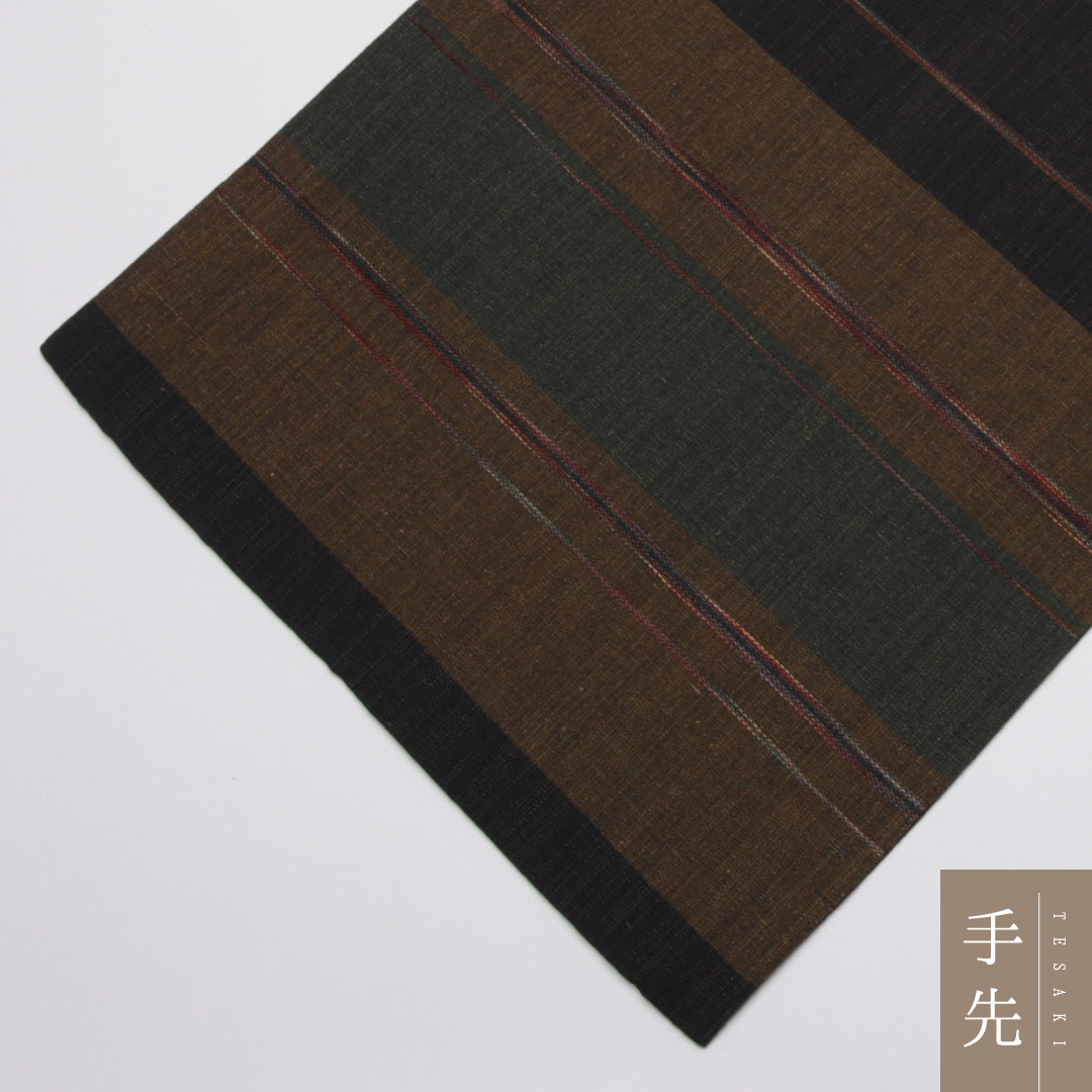 未使用品 袋帯 帯丈432cm 全通 縞 紬 リバーシブル カジュアル 紺系 正絹 Sランク 1223-01113