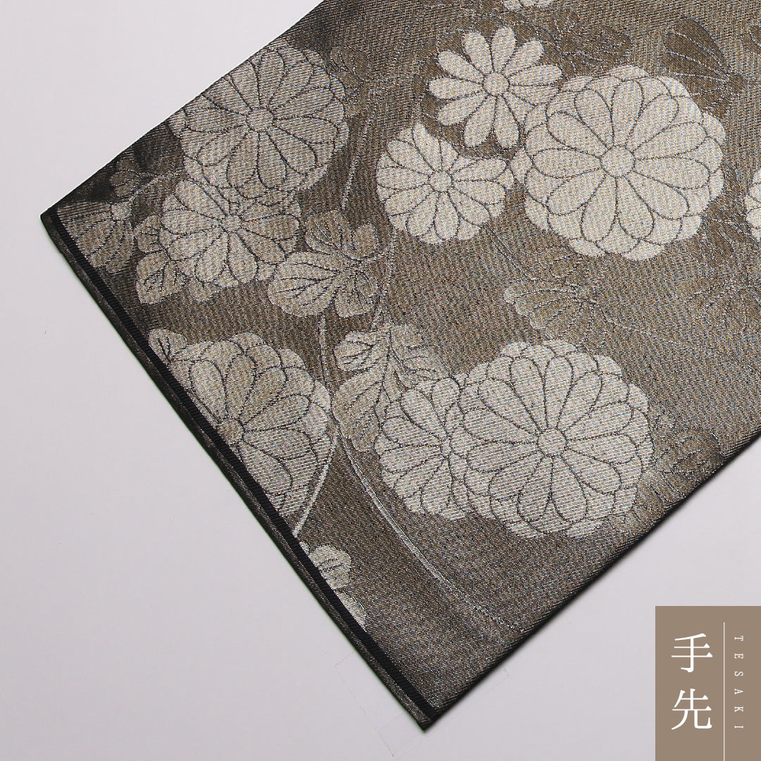 袋帯 帯丈428cm 六通 フォーマル Sランク 正絹 花柄 シック気品 黒系 1223-01436