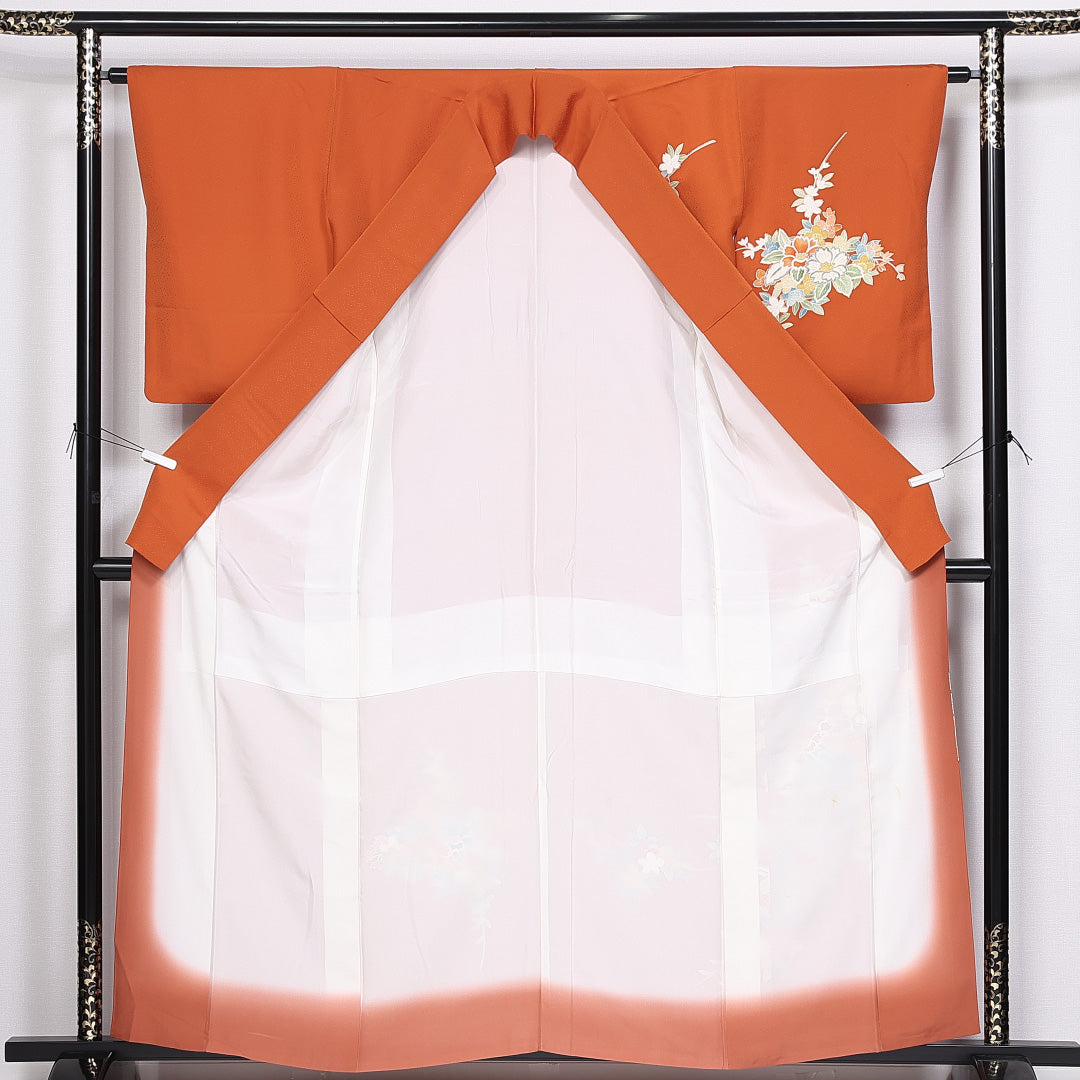 訪問着 身丈159cm 裄丈62.5cm 正絹 Aランク 袷 広衿 友禅 牡丹 桜 1212-10373
