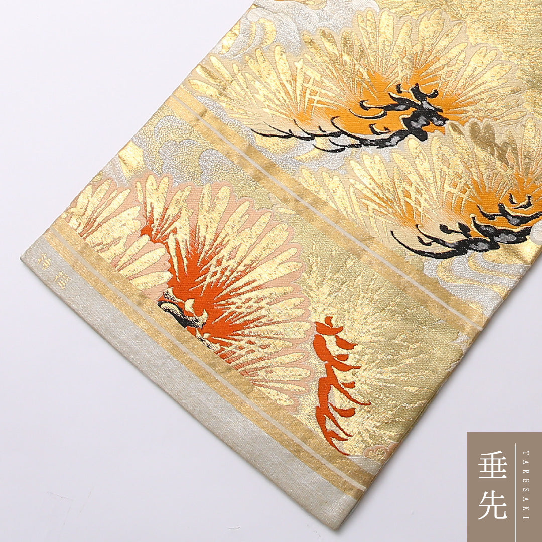 アンティーク 九寸名古屋帯 Aランク 帯丈351cm 正絹 全通 名古屋仕立て 織り 松 金系 LP 1245-02664