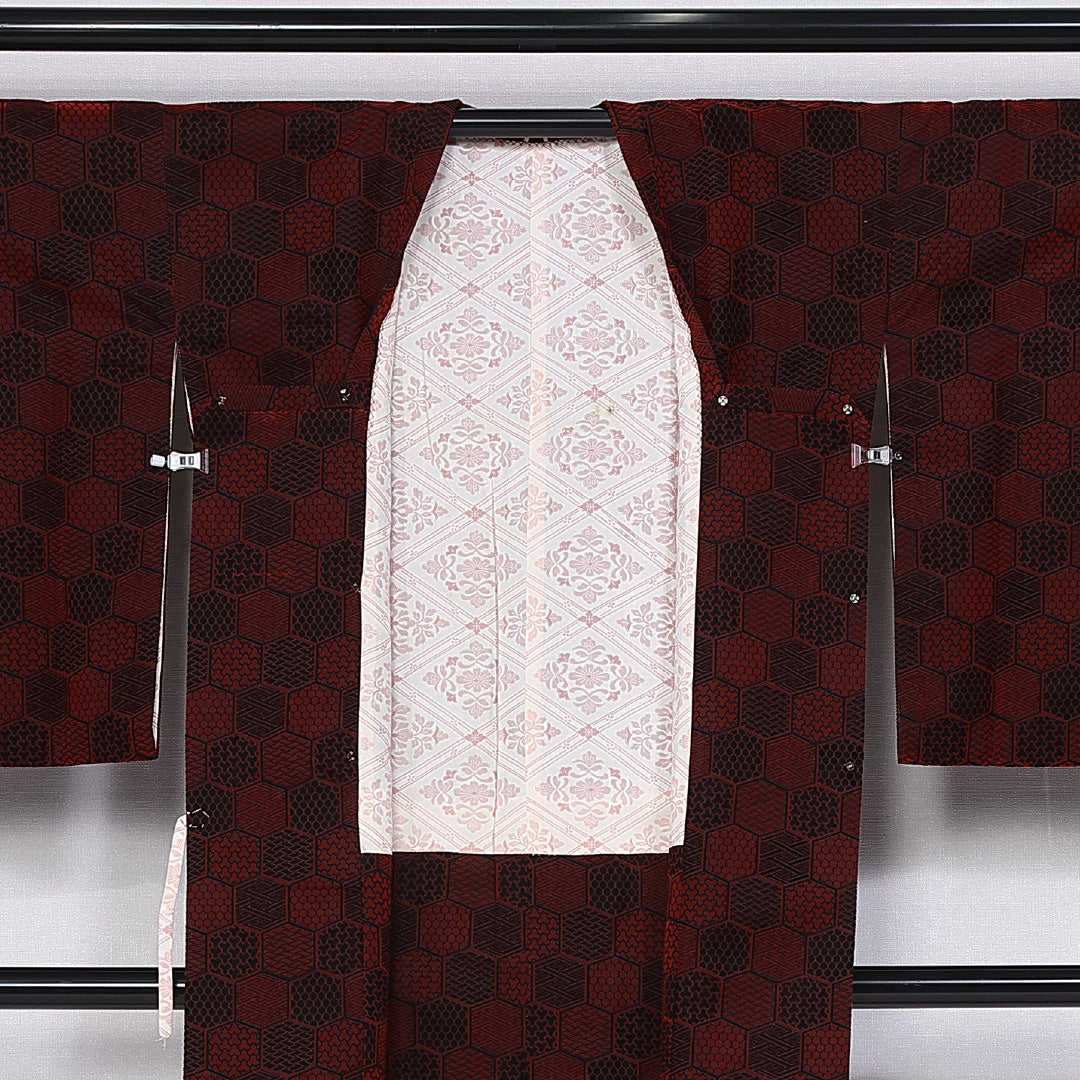 道行コート 身丈101cm 裄丈66cm M ポリエステル Sランク 袷 洗える着物 亀甲 毘沙門亀甲 1263-10615