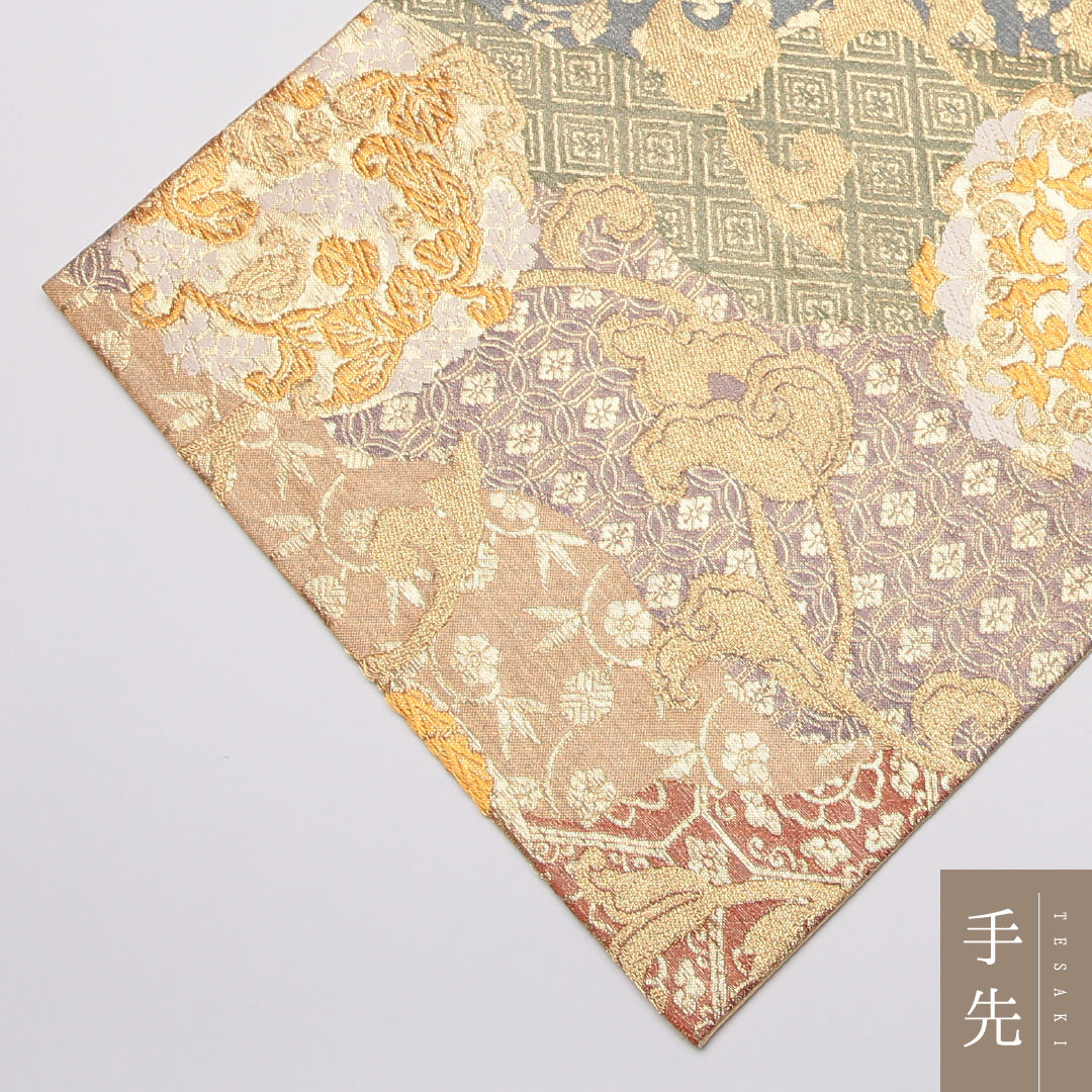 袋帯 帯丈418cm 正絹 六通 フォーマル 蜀江 花菱 金系 1243-01310