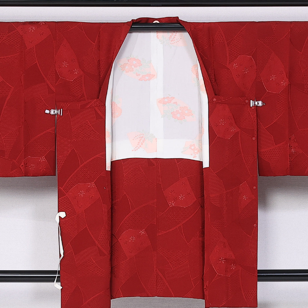 道行コート 身丈87cm 裄丈63.5cm S 正絹 Sランク 袷 ポケットあり 草花 1263-10786