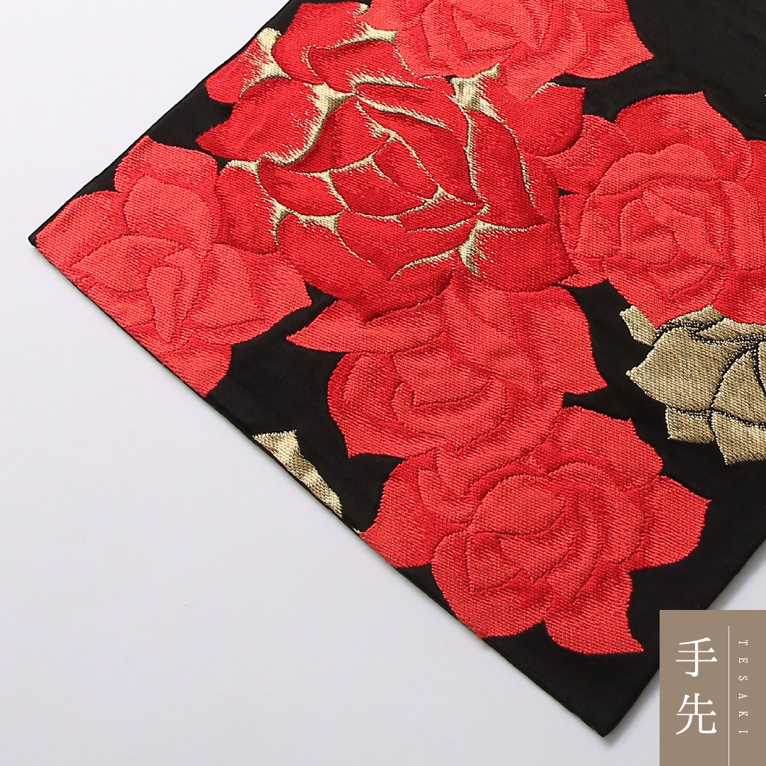 袋帯 帯丈408cm 正絹 六通 インフォーマル 薔薇 黒系 1243-01691