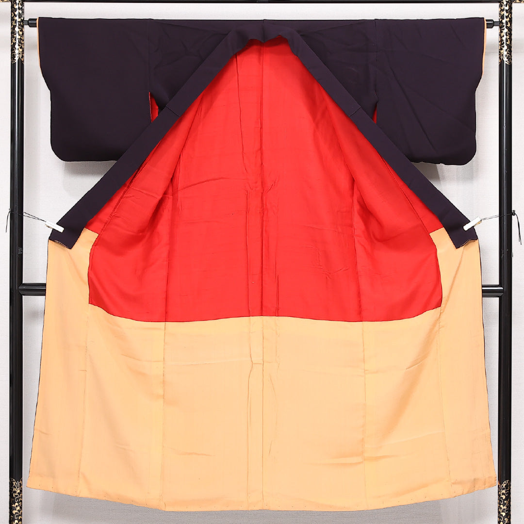 アンティーク 色無地 袷 身丈145cm 裄丈63cm 正絹 Bランク バチ衿 XSサイズ 紫系 RP 1219-13515