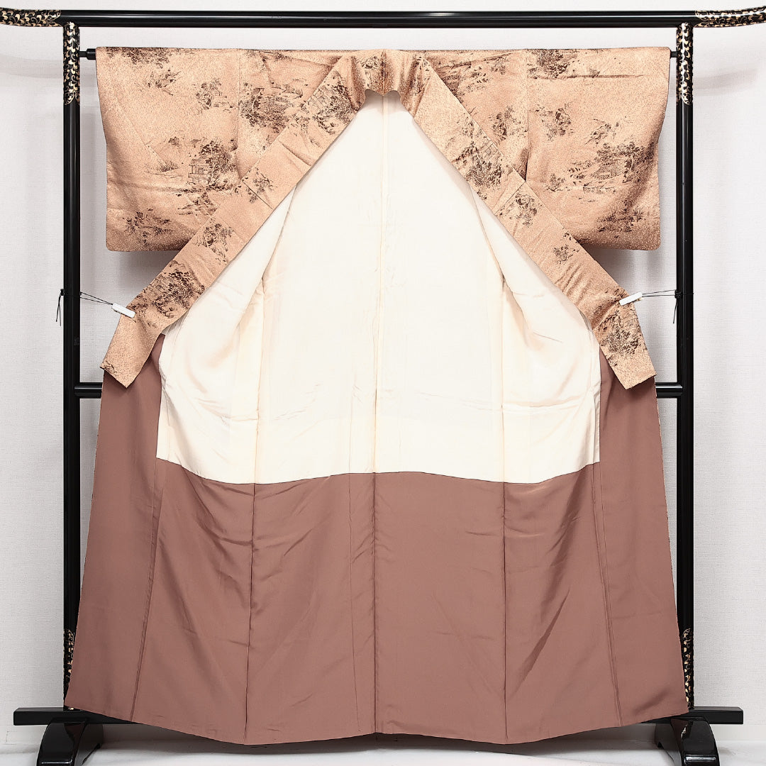 小紋 袷 身丈161cm 裄丈64cm 正絹 Sランク インフォーマル 広衿 Lサイズ 茶屋辻 金系 RP 1221-14152