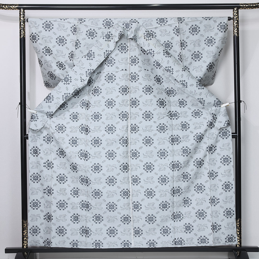 紬 単衣 身丈161cm 裄丈64cm 正絹 Bランク カジュアル 広衿 Lサイズ 雀 グレー系 HP 1223-12309