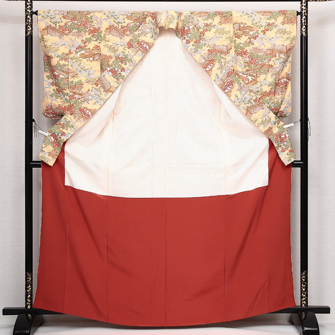洗える着物 小紋 袷 身丈165cm 裄丈67cm ポリエステル Sランク インフォーマル 広衿 XLサイズ 御所解 クリーム系 RP 1221-14065