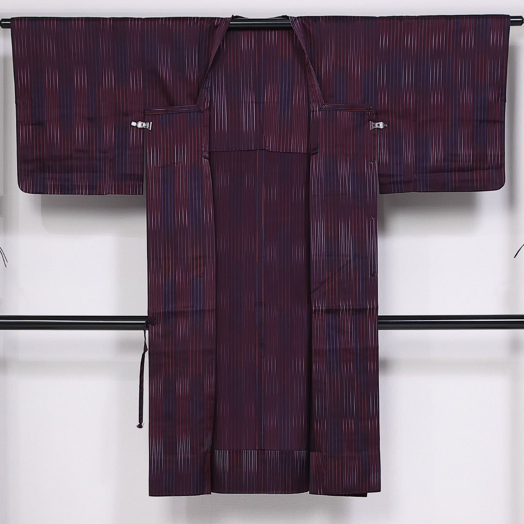 洗える着物 道行コート 袷 身丈123cm 裄丈63cm ポリエステル Sランク セミフォーマル Sサイズ ポケットあり 縞 紫系 RP 1237-10600