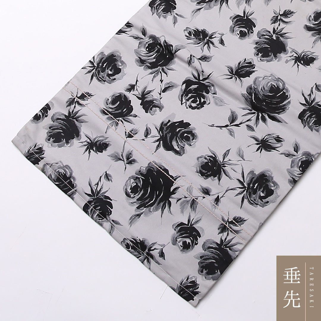 九寸 名古屋帯 帯丈333cm 名古屋仕立て 全通 Cランク カジュアル 正絹 薔薇 写実的 モダン グレー系 1224-02778