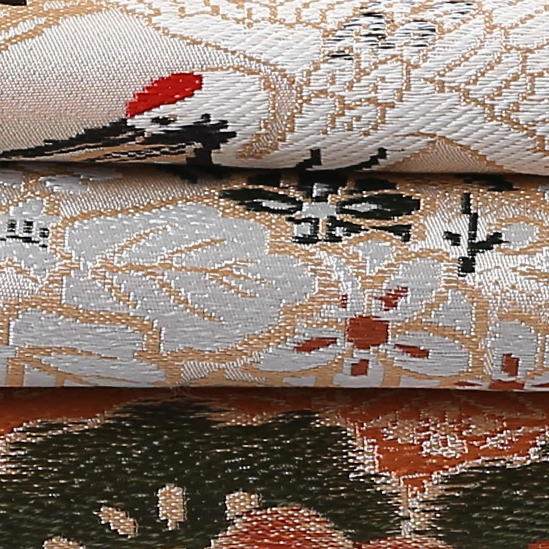 アンティーク 九寸名古屋帯 Aランク 帯丈334cm 正絹 六通 名古屋仕立て 織り 鶴 御所解 松竹梅 クリーム系 RP 1245-00717