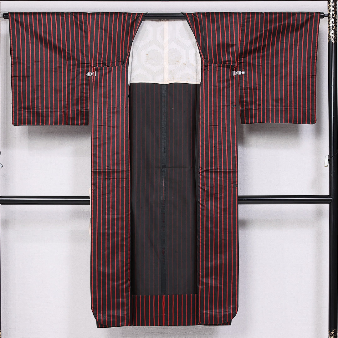 道行コート 身丈132cm 裄丈64cm M ポリエステル Bランク 袷 洗える着物 雨コート 縞 1263-10811