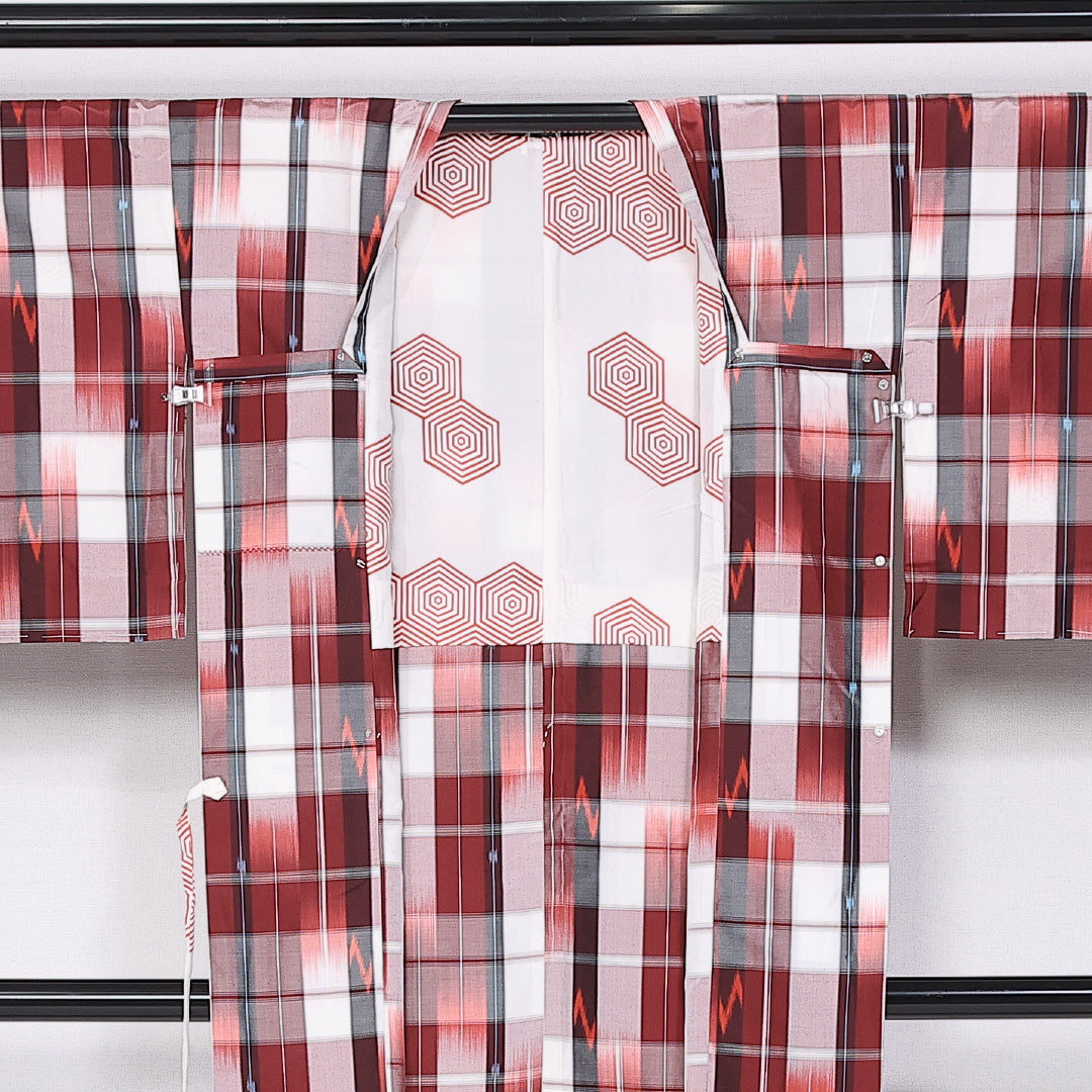 道行コート 身丈88cm 裄丈67cm M 正絹 Sランク 袷 紬 ポケットあり 格子 絣 1263-10799