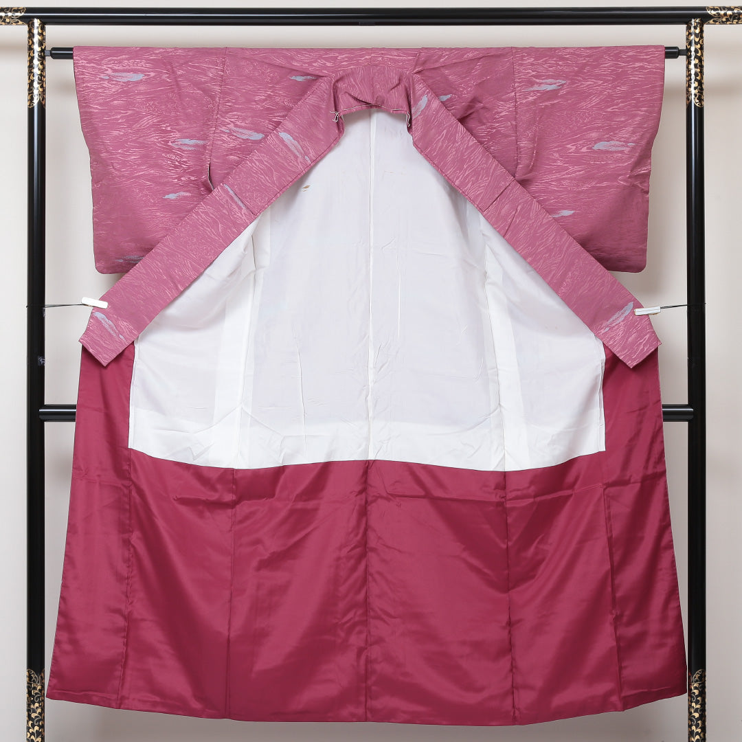 紬 袷 身丈149cm 裄62cm 正絹 ピンク系 Aランク 1216-00549-3113 1216-00549