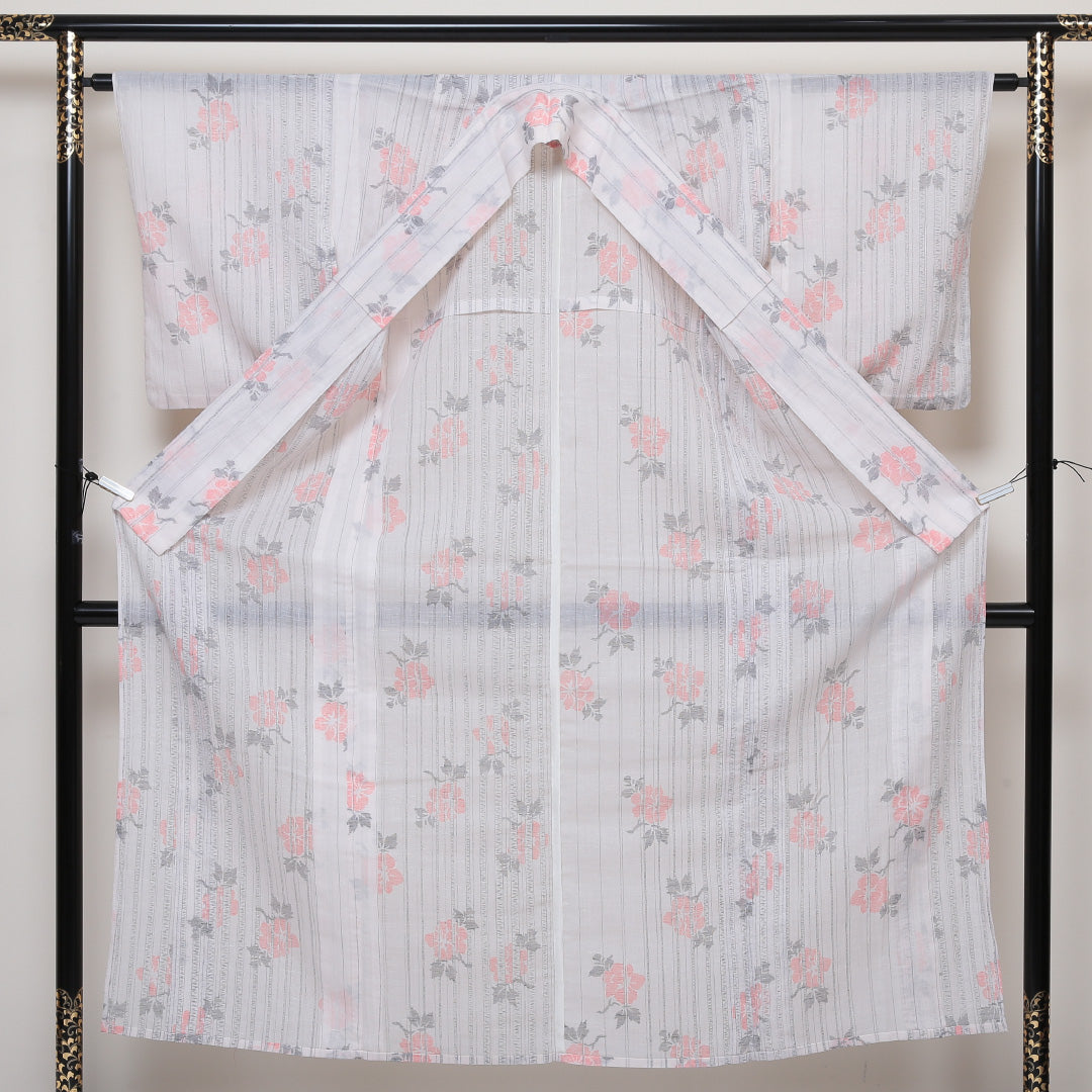 紬 夏紬 身丈152cm 裄63cm 麻 白系 Sランク 1216-00480-2211 1216-00480