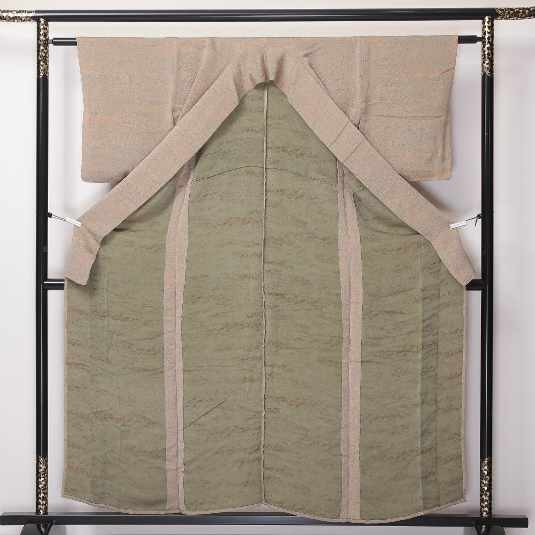 小紋 単衣 身丈157cm 裄丈61cm 正絹 Bランク Mサイズ 広衿 インフォーマル ちりめん 抽象柄 ぼかし染 ベージュ系 1215-02153