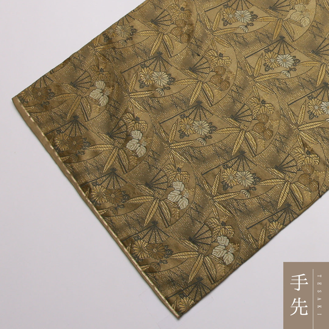 アンティーク 袋帯 帯丈400cm 正絹 全通 花扇 緑系 1243-01433