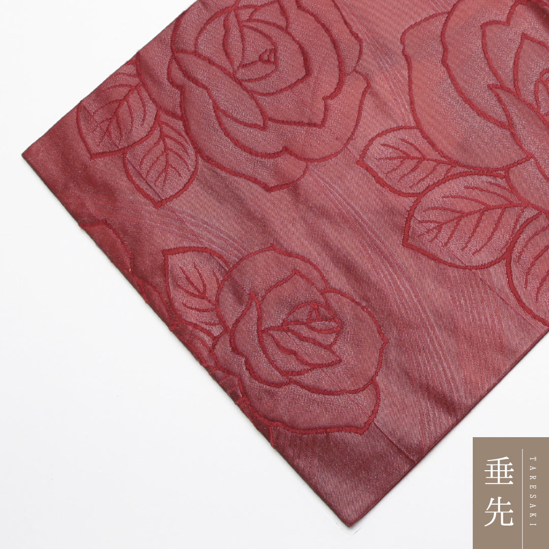 九寸名古屋帯 Aランク 帯丈350cm 正絹 六通 名古屋仕立て 織り カジュアル 薔薇 赤系 LP 1245-01736