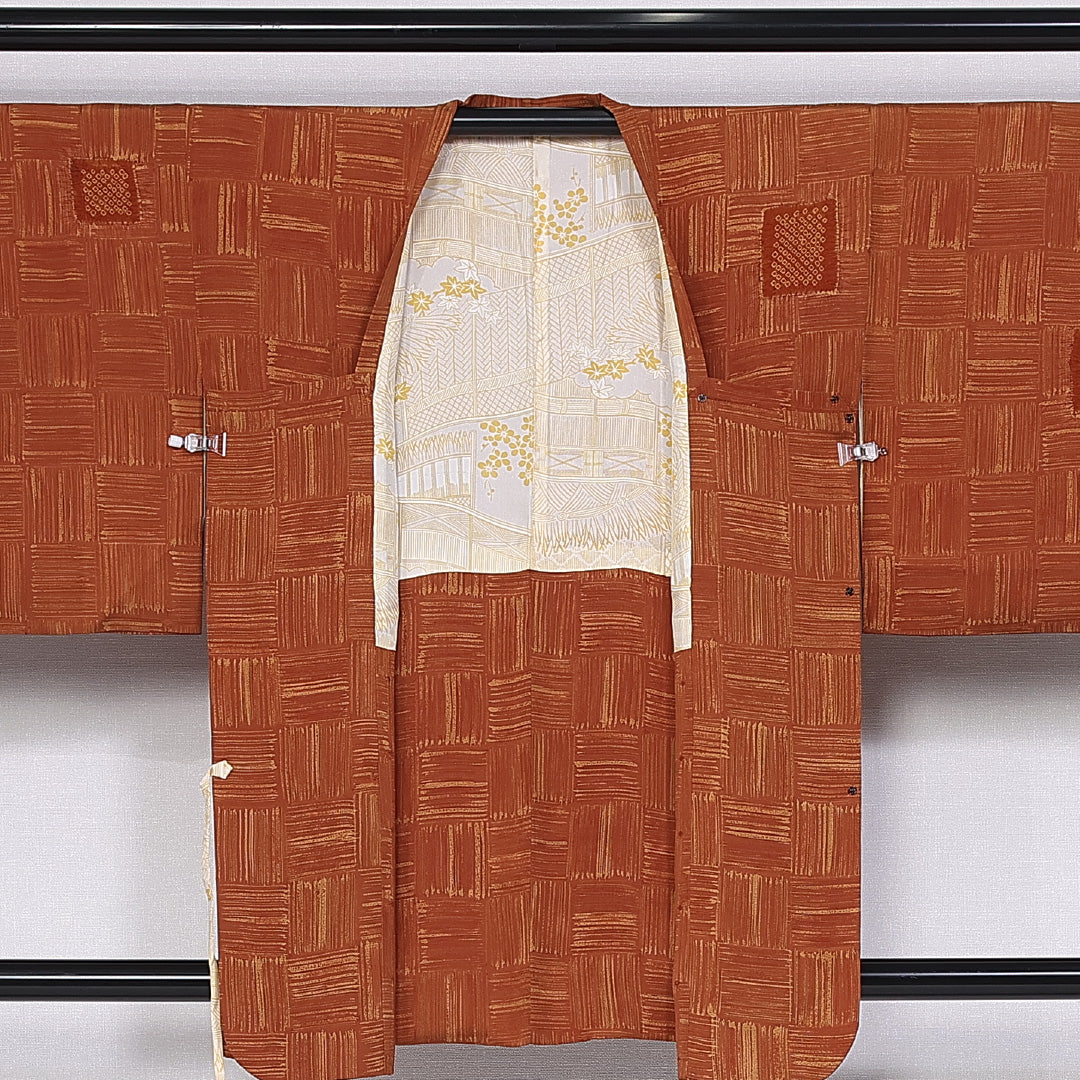 道行コート 袷 身丈86cm 裄丈63cm 正絹 Sランク セミフォーマル Sサイズ 創作柄 朱系 RP 1237-10620