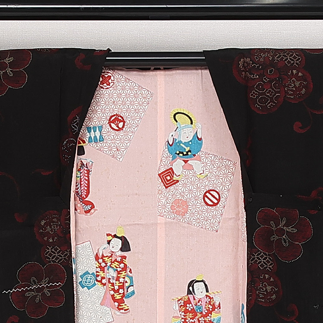 アンティーク 道行コート 袷 身丈107cm 裄丈61cm 正絹 Dランク Sサイズ 梅 黒系 HP 1237-13733