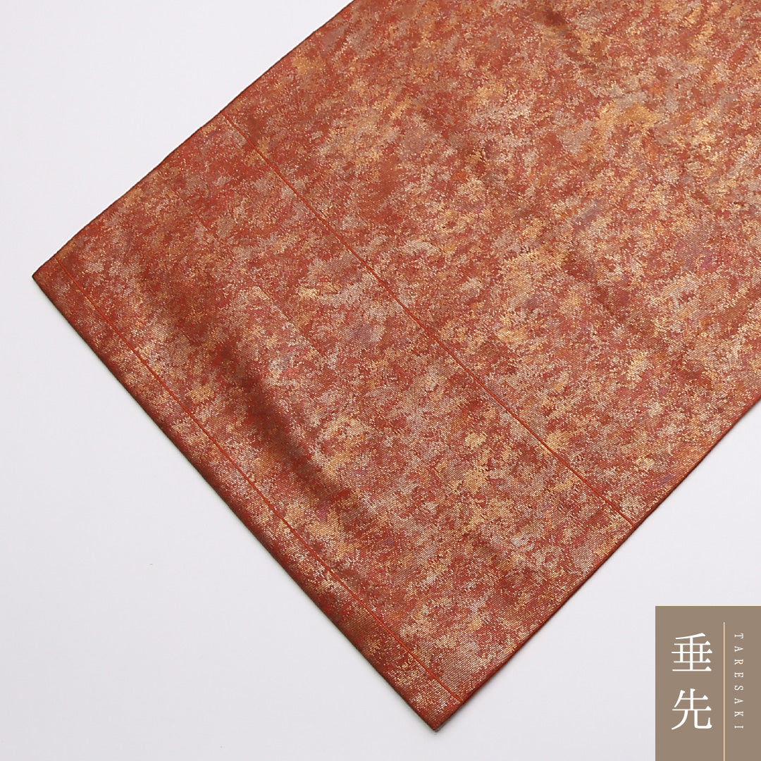 九寸名古屋帯 帯丈393cm 正絹 ポイント柄 名古屋仕立て 織り セミフォーマル 螺鈿 刺繍 大和美人文 扇 朱系 M4 1245-01445