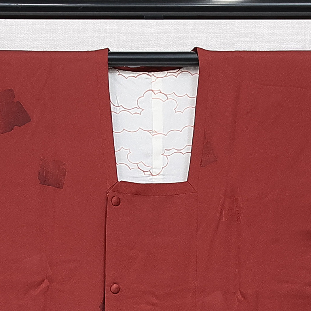 道行コート 袷 身丈87cm 裄丈64cm 正絹 Sランク Mサイズ 織り出し ポケットあり 色紙 赤系 RP 1237-14646