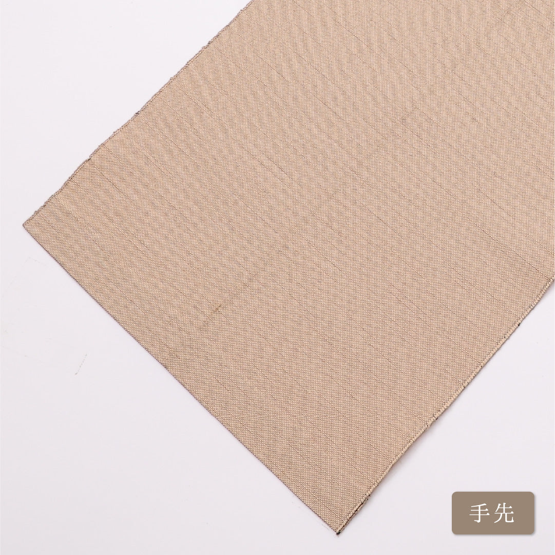 名古屋帯 帯丈332cm 六通 開き仕立て Bランク カジュアル オリエンタル 丸文 馬 紬 正絹 ベージュ系 1224-01033