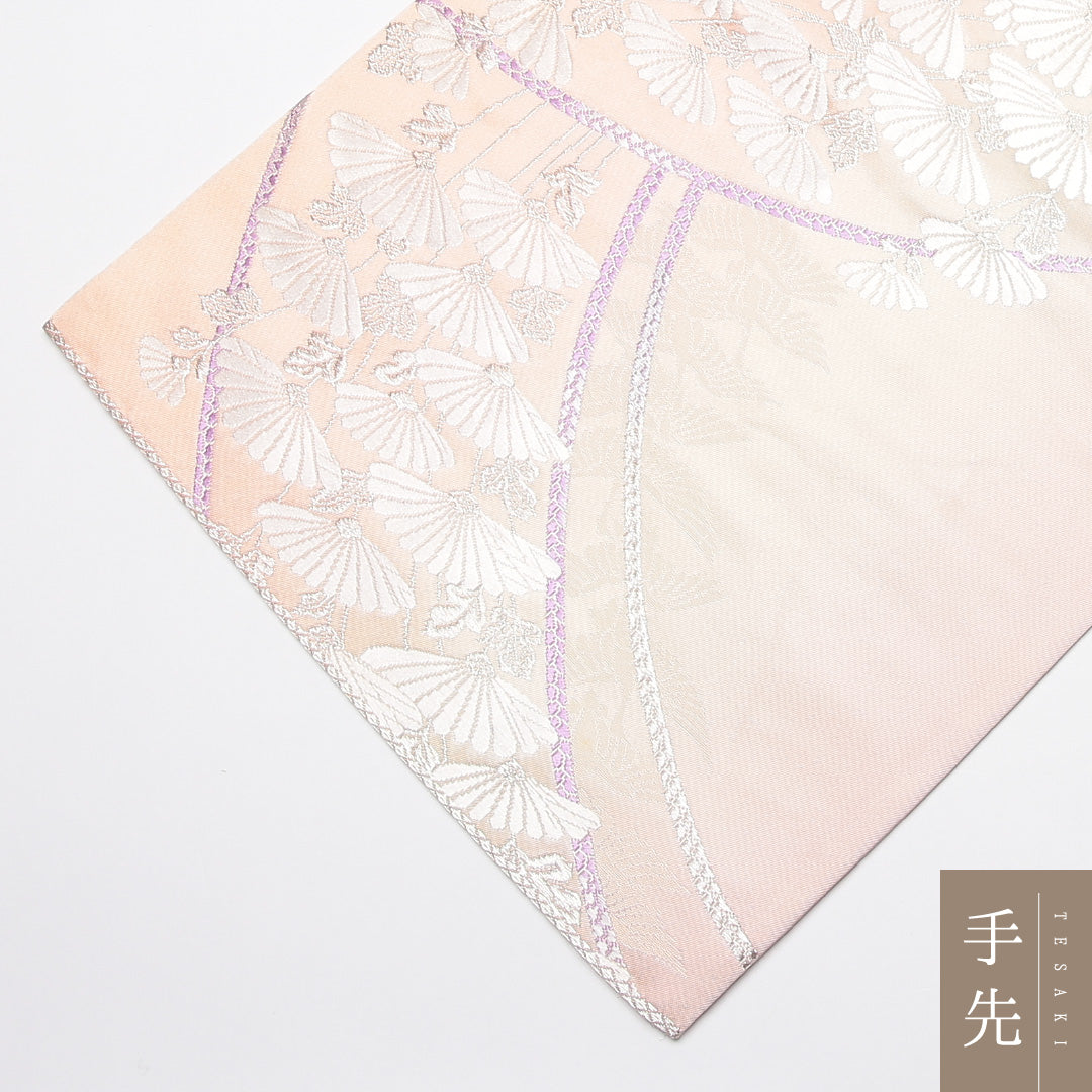 袋帯 帯丈426cm 正絹 六通 フォーマル 花扇 ピンク系 1243-01317