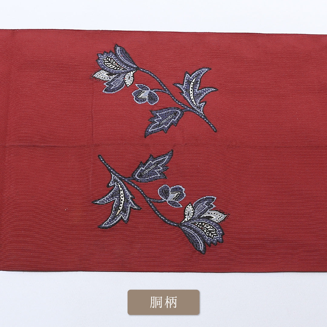 名古屋帯 帯丈362cm ポイント柄 松葉仕立て 正絹 ボタニカル カジュアル Bランク 赤系 1224-00806-412 1224-00806