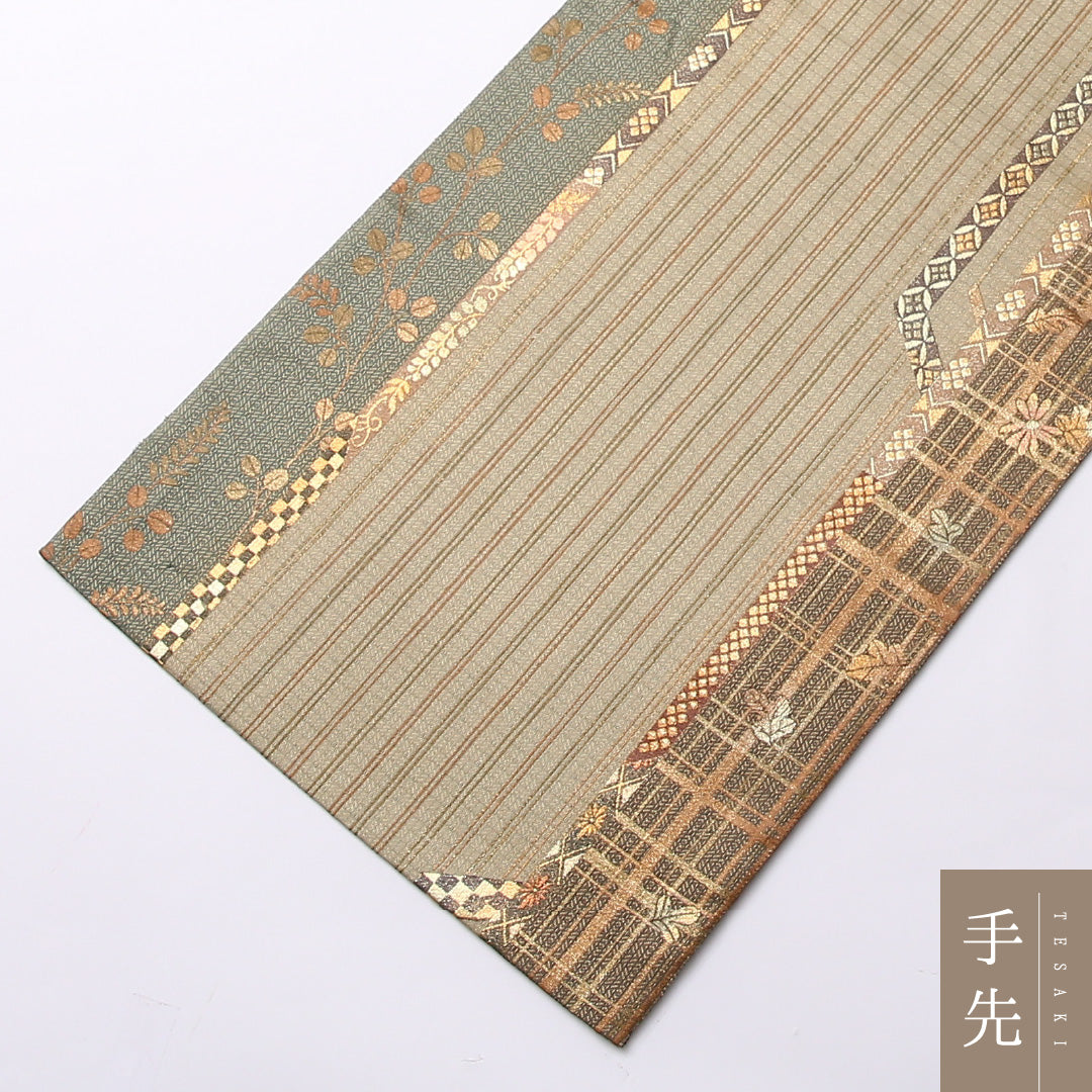 袋帯 帯丈424cm ポリエステル 六通 セミフォーマル 吉祥文様 緑系 1243-01500