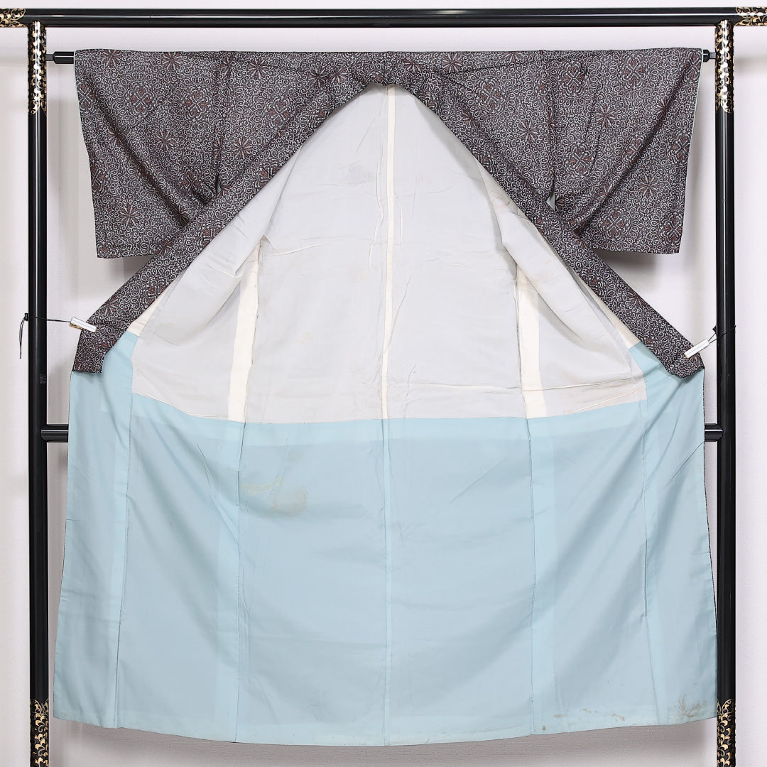 アンティーク 紬 身丈149cm 裄丈62cm Aランク 袷 正絹 バチ衿 宝相華 1216-10096