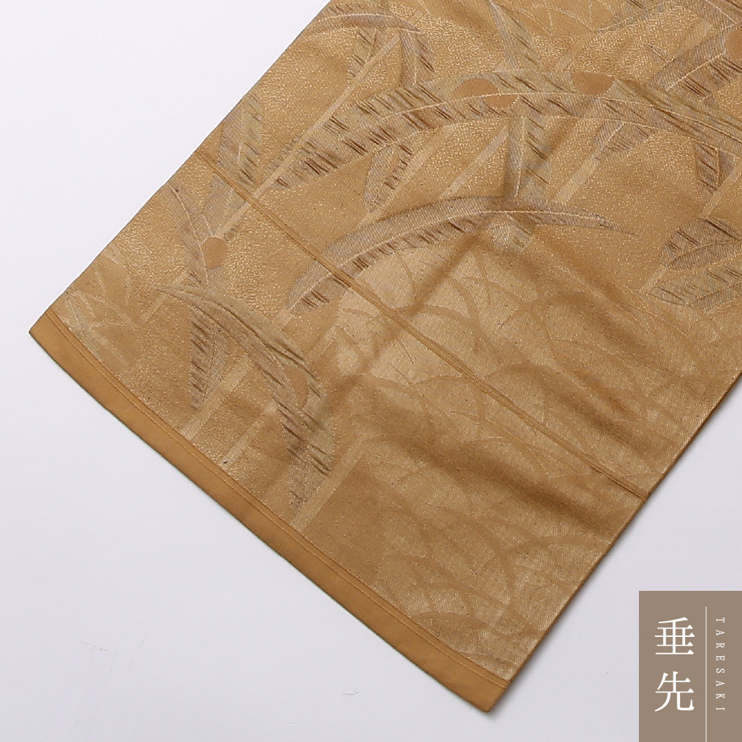未使用品 九寸名古屋帯 Nランク 帯丈347cm 正絹 六通 名古屋仕立て 織り インフォーマル 蘭 茶系 HP 1245-02640