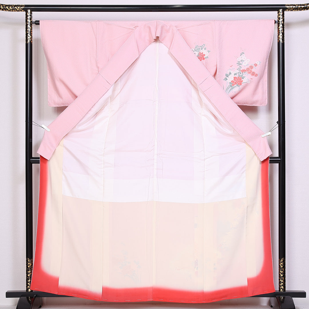 訪問着 身丈162cm 裄丈63.5cm Sランク 袷 正絹 広衿 牡丹 菊 1212-10142