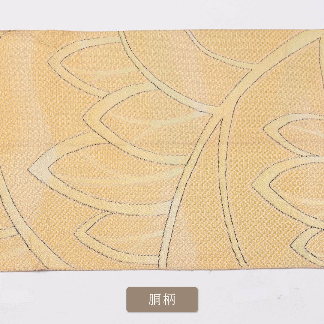 八寸名古屋帯 Cランク 帯丈277cm 正絹 六通 松葉仕立て 織り カジュアル 植物柄 黄系 LP 1245-00885
