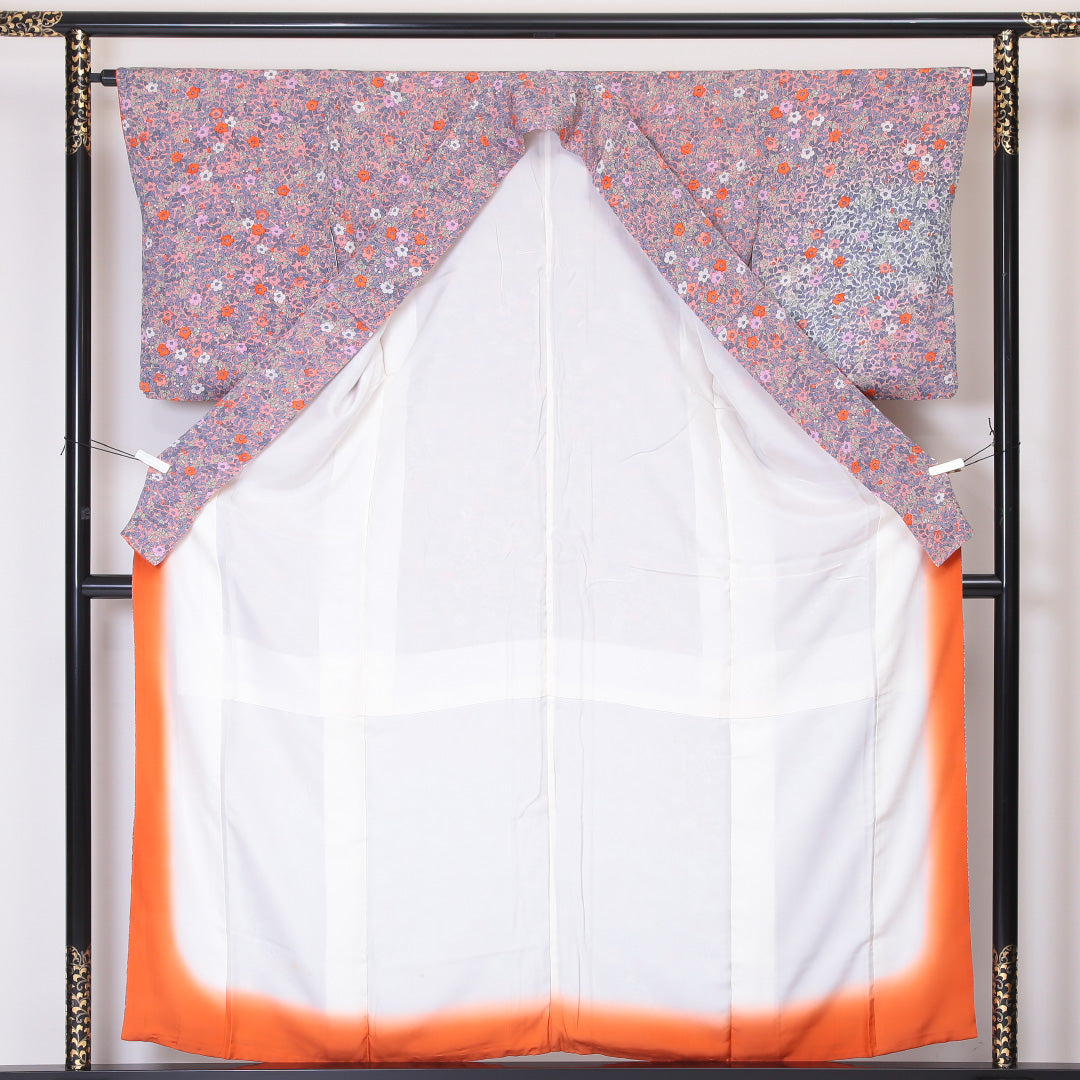 小紋 袷 身丈157cm 裄64cm 正絹 ボタニカル 訪問着 ピンク系 ちりめん Sランク 1215-02128-2313