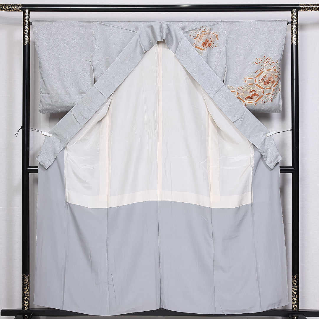 訪問着 身丈157.5cm 裄丈64.5cm 正絹 Bランク 袷 広衿 蜀江 金駒刺繡 吉祥文様 1212-10414