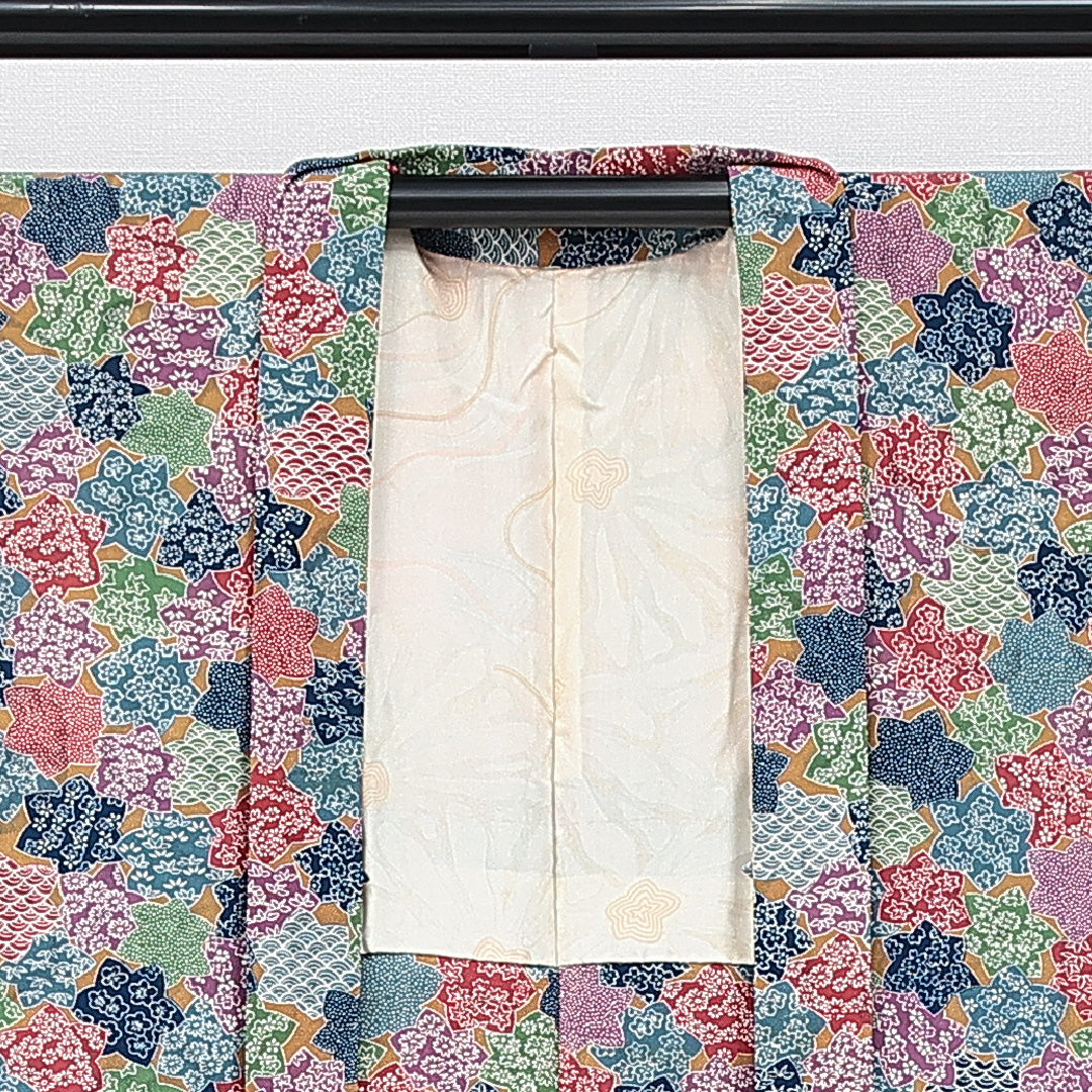 羽織 袷 身丈81cm 裄丈64cm 正絹 Sランク カジュアル Mサイズ 楓 紅葉 多色系 RP 1232-14650