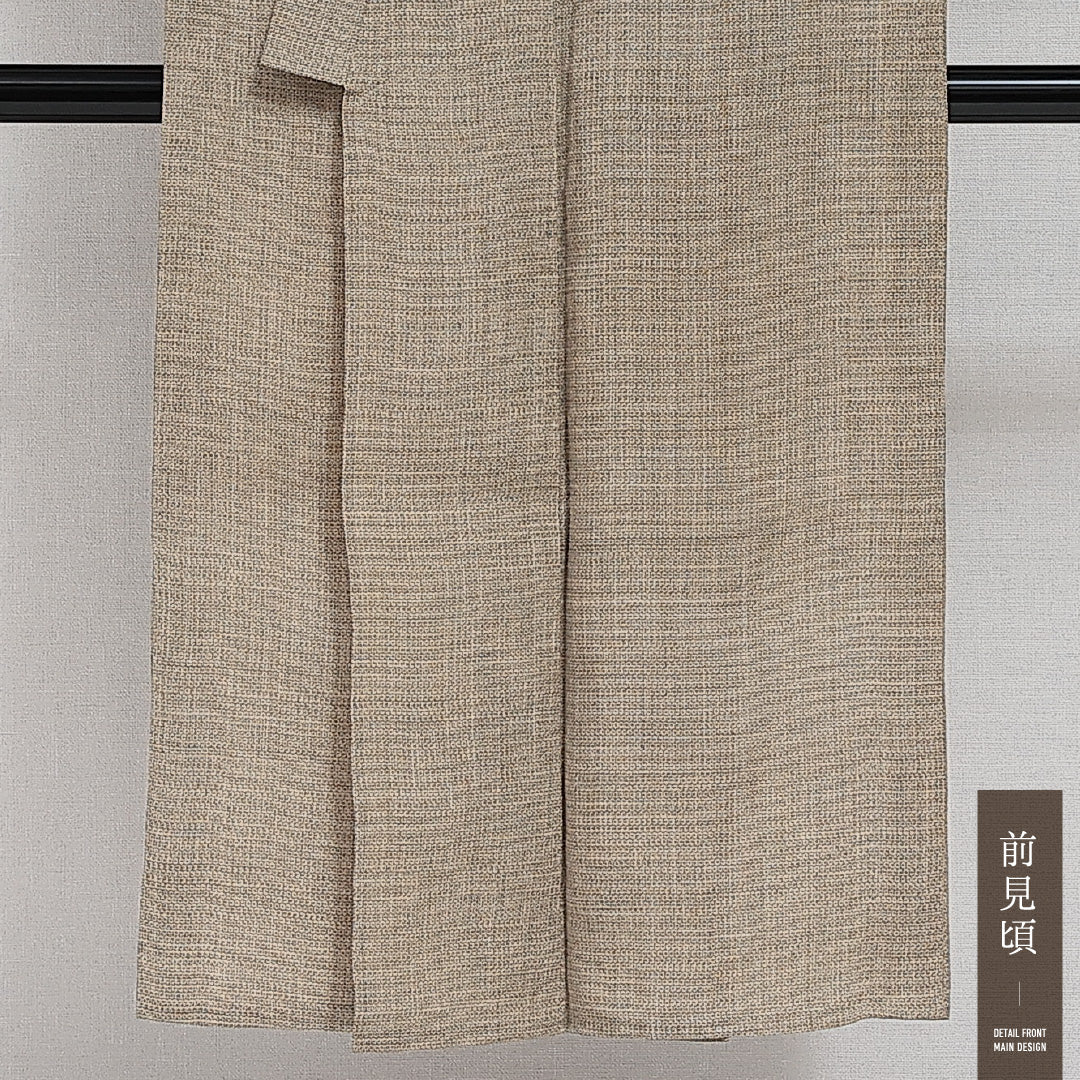 男着物 夏物 洗える着物 身丈137cm 裄丈63cm Cランク 麻 棒衿 Sサイズ カジュアル 亀甲 シック 淡い ベージュ系 クリーム系 1219-14288