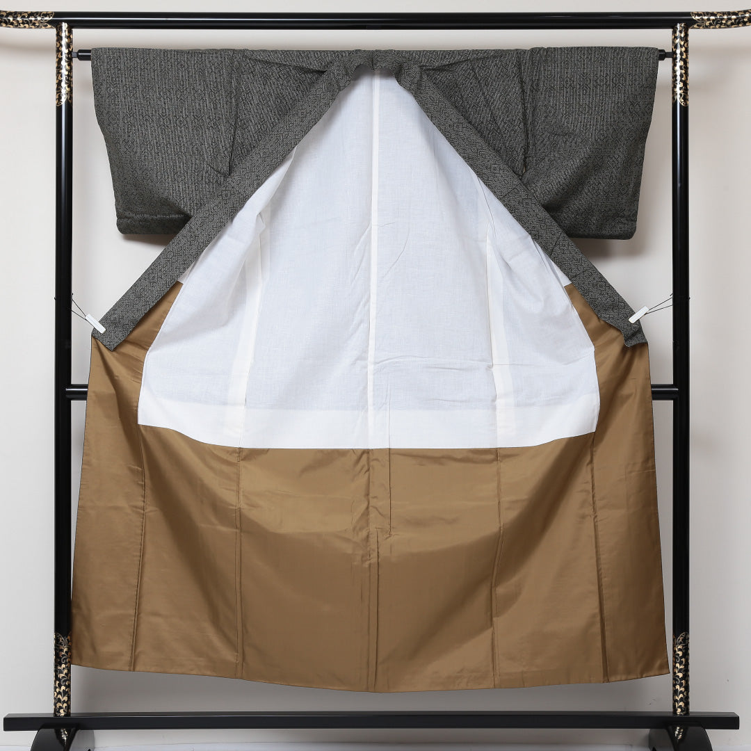 紬 袷 身丈154cm 裄64cm 正絹 グレー系 Aランク 1216-00615