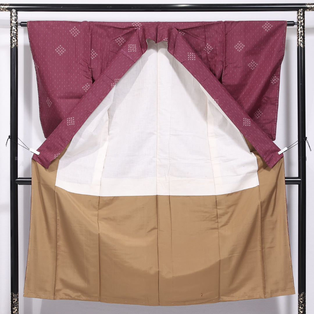 アンティーク 紬 袷 身丈147cm 裄丈62cm 正絹 Aランク 広衿 XSサイズ 井絣 紫系 M4 1223-11616