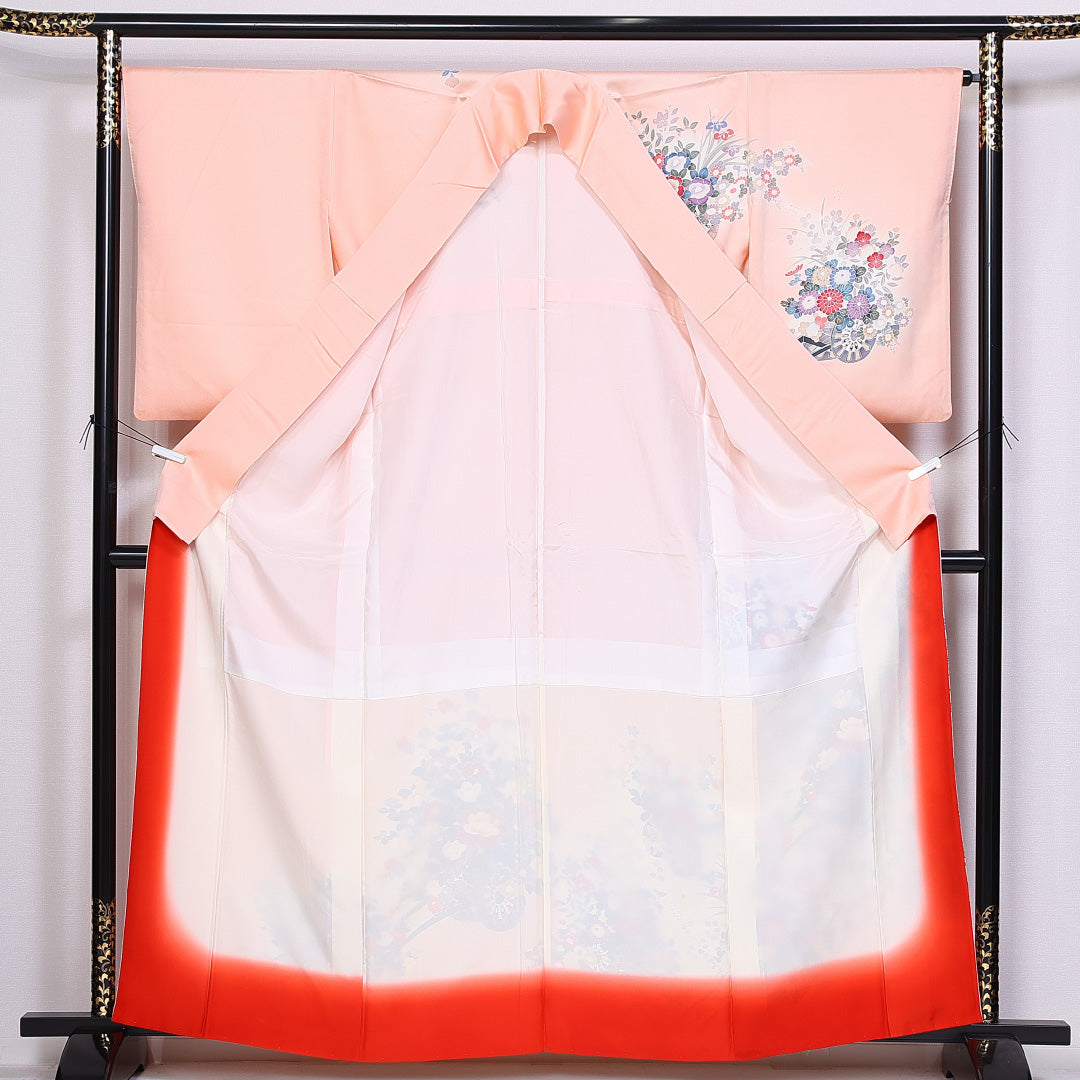 訪問着 身丈160cm 裄丈64.5cm 正絹 Cランク 袷 広衿 京友禅 花車 1212-10375
