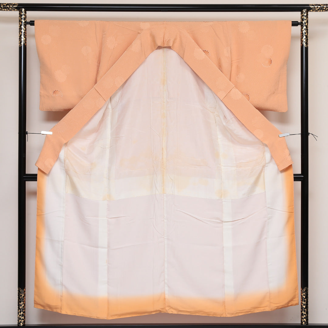小紋 袷 身丈153cm 裄63cm 朱系 菊 正絹 Aランク 1215-01630-3216
