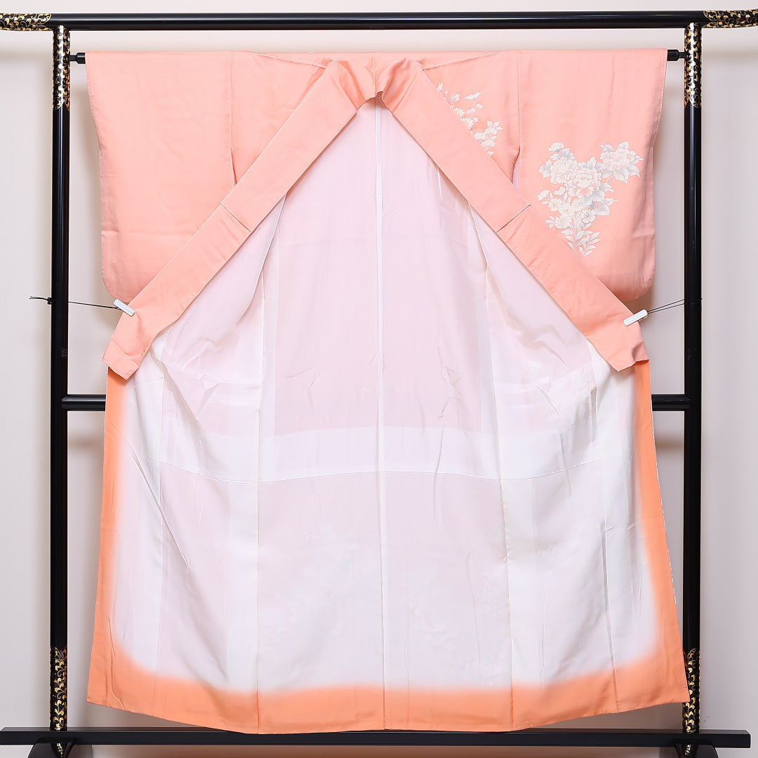 訪問着 袷 身丈153cm 裄丈64cm 正絹 Cランク セミフォーマル 広衿 Sサイズ 花柄 ピンク系 HP 1217-04650