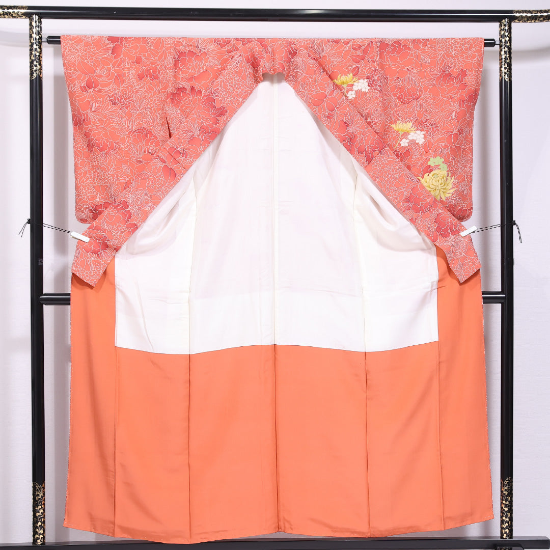 付下げ 袷 身丈155cm 裄丈62cm 正絹 Sランク インフォーマル 広衿 Mサイズ 紫陽花 朱系 RP 1218-11646