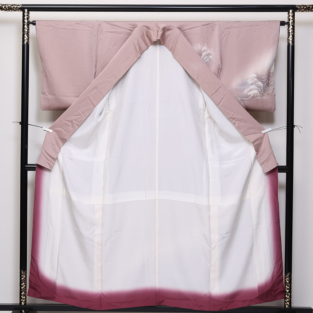 訪問着 袷 身丈157cm 裄64.5cm 正絹 風景 手描き 金彩 Bランク 1212-00731