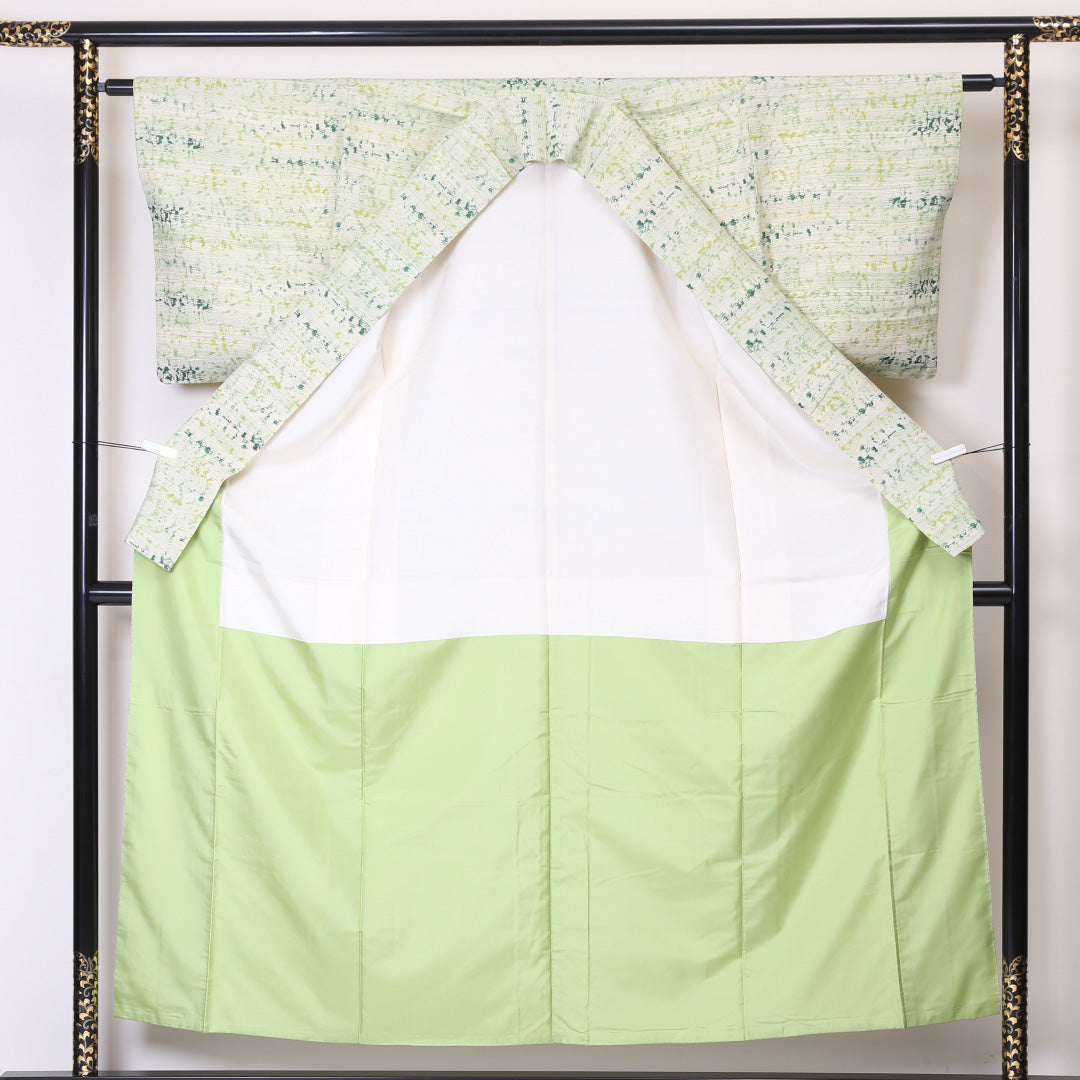 紬 袷 身丈153cm 裄61.5cm 正絹 緑系 Bランク 後染め 1216-00855-4219
